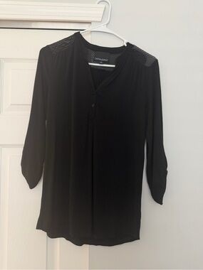 Cynthia Rowley Black Long-Sleeve Henley Blouse